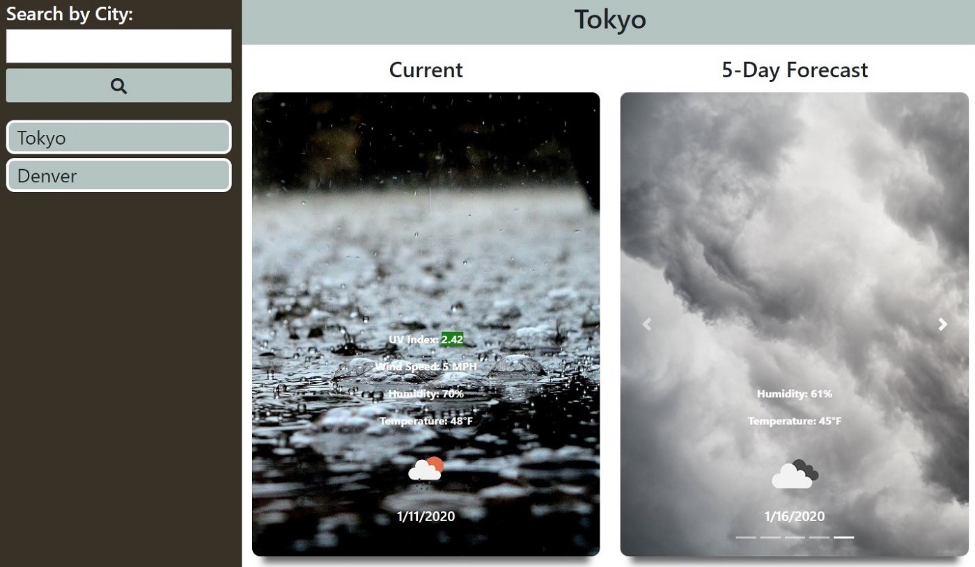Screenshot of Weather Dashboard app